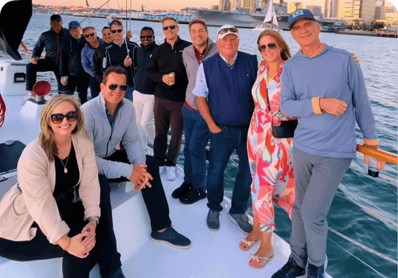 Group enjoying a boat ride together.
