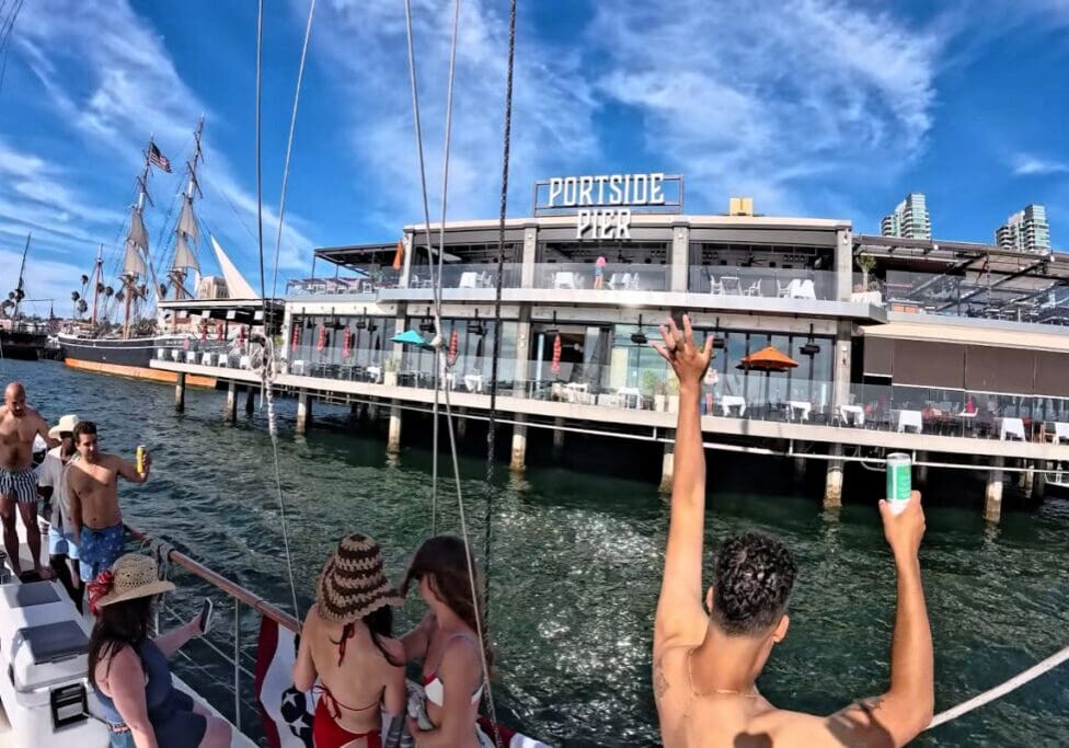 Romancing the Wind party cruise sailing past Portside Pier in San Diego